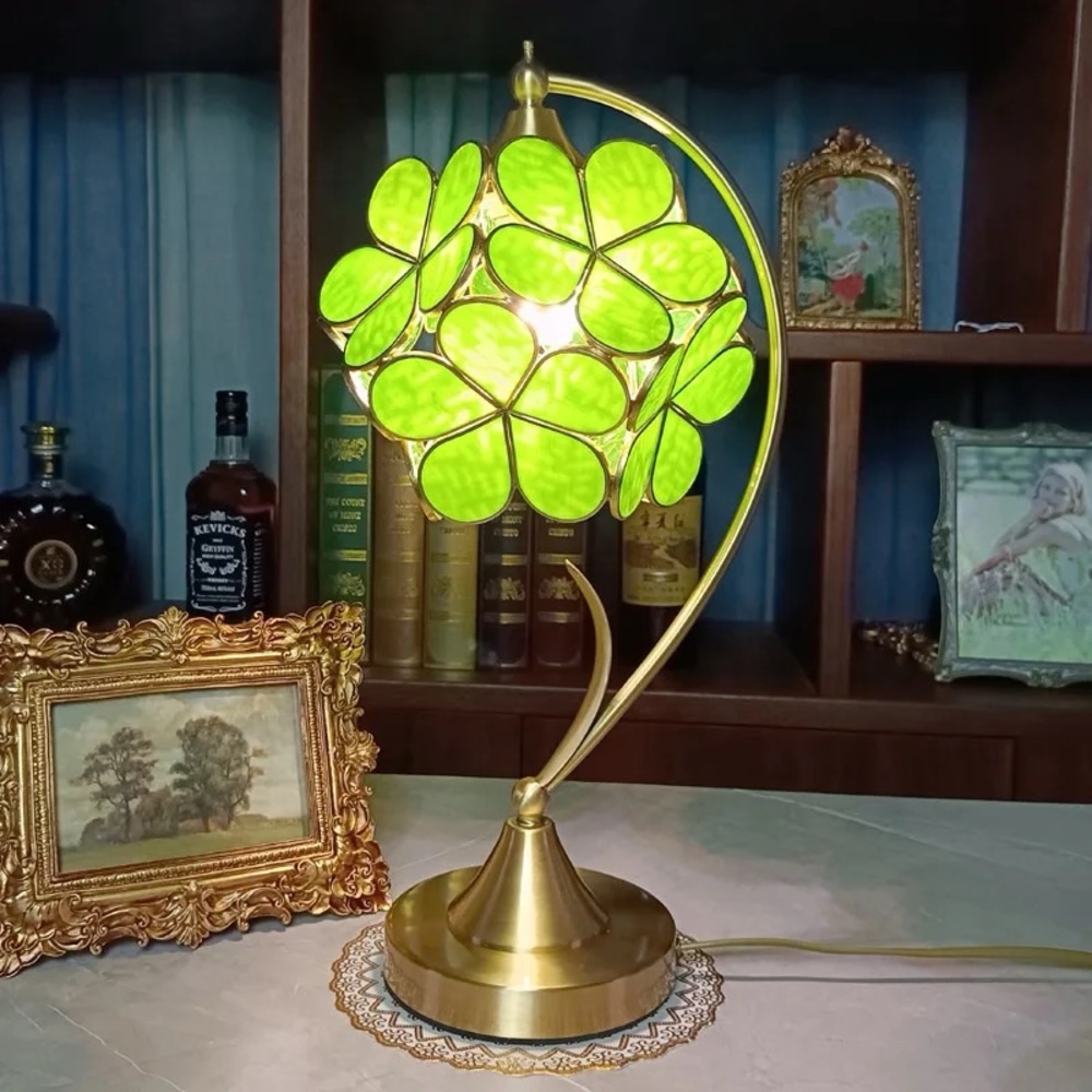 Perfect Gift/Housewarming Gift Green Flower Lamp/new Stained Glass Bedside Light